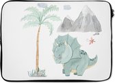 Laptophoes 14 inch - Kinderkamer - Dinosaurus - Berg - Jongens - Meisjes - Kind - Laptop sleeve - Binnenmaat 34x23,5 cm - Zwarte achterkant