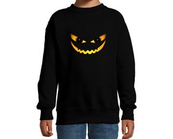 Duivel gezicht Halloween - verkleed sweater - zwart - voor kinderen - horror trui / kleding / kostuum 152/164