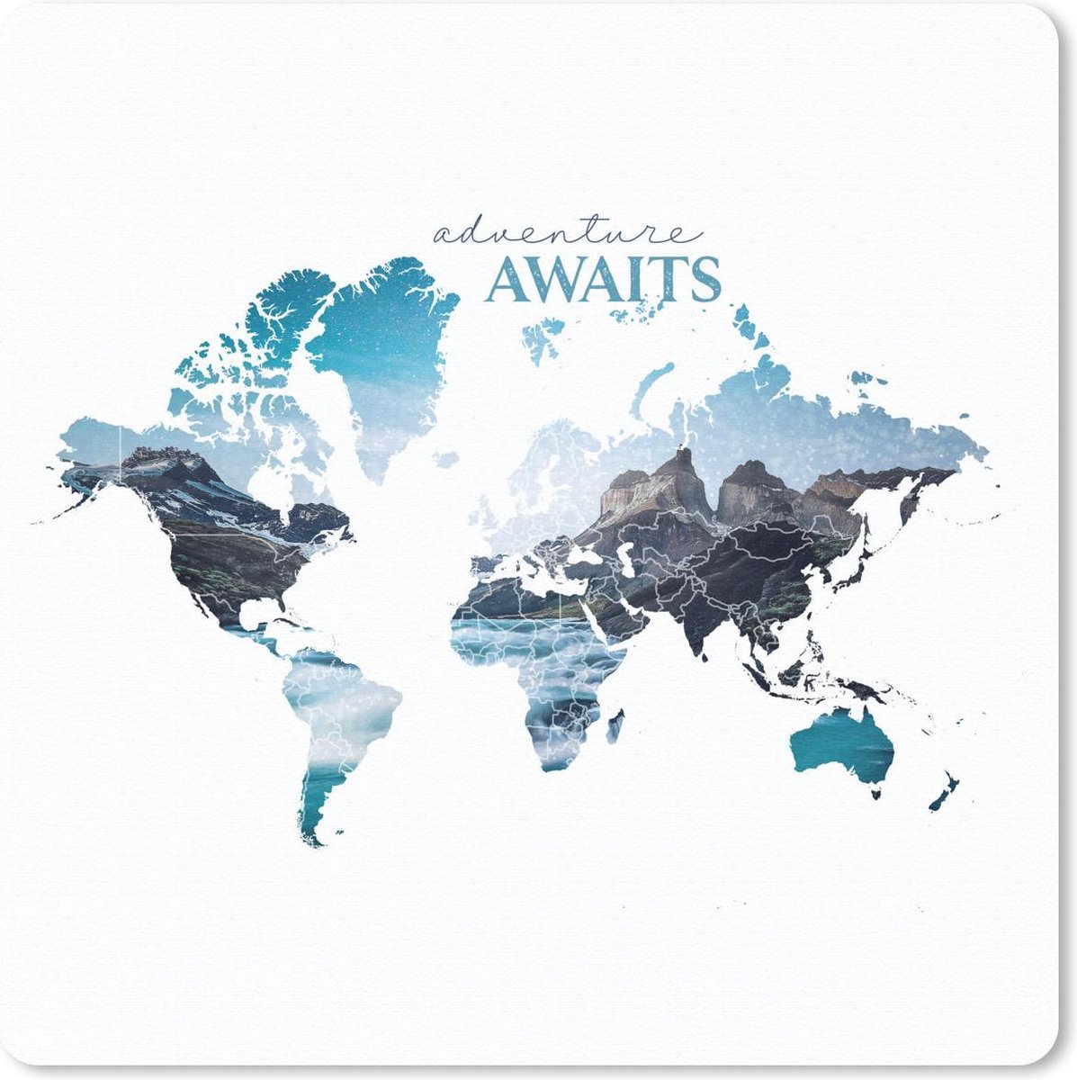 Muismat 20x20 cm - Mousepad Wereldkaart - Spreuken - Avontuur - Muismatten