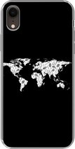 Geschikt voor iPhone XR hoesje - Wereldkaart - Bladeren - Zwart - Siliconen Telefoonhoesje