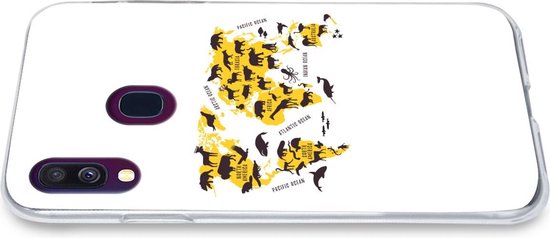 Coque Samsung Galaxy A40 - Wereldkaart - Animaux - Jaune - Siliconen