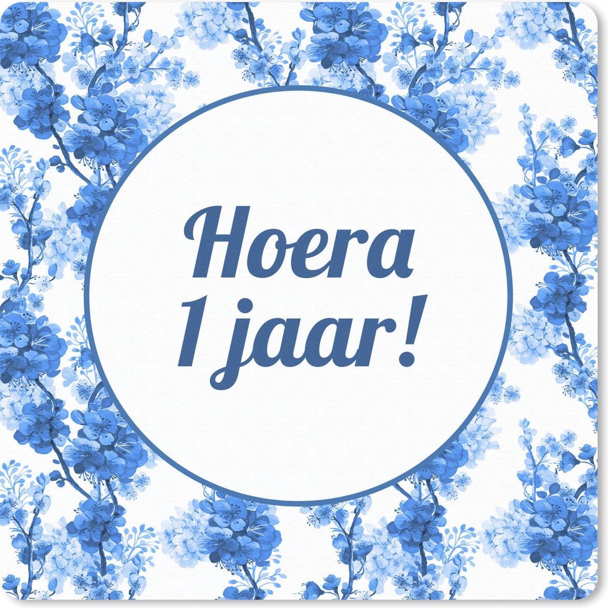 Muismat 20x20 cm - Mousepad Jubileum - 1 Jaar - Bloem - Muismatten