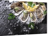 Oesters op zwarte tafel - Foto op Dibond - 60 x 40 cm