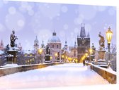 De Karelsbrug en Oude Stad in winters Praag - Foto op Dibond - 90 x 60 cm