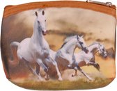 Kleine portemonnee met 3 witte galopperende paarden - 11x9cm