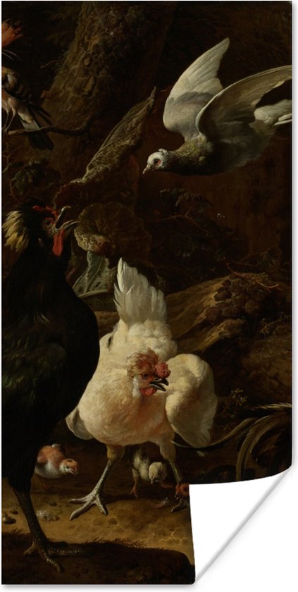 Poster Vogels in een park - Schilderij van Melchior d'Hondecoeter - 20x40 cm