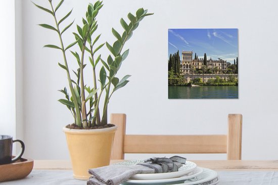 Tableau sur Toile Lac de Garde - Water - Maison - 20x20 cm - Décoration murale