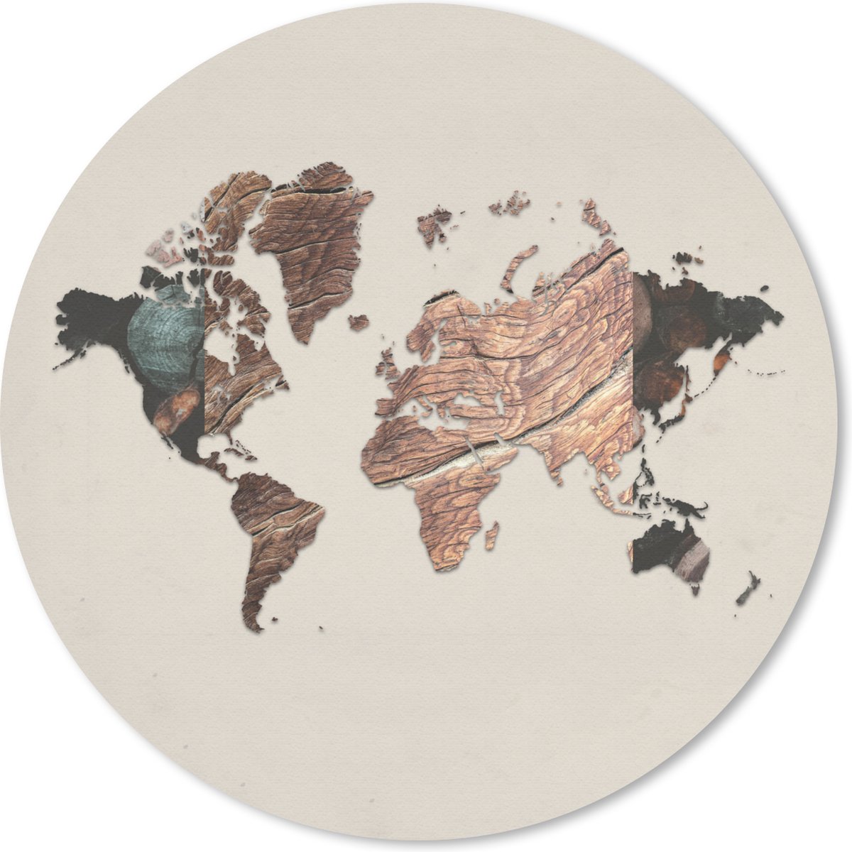 Muismat rond 20x20 cm - Mousepad Wereldkaart - Simpel - Hout - Ronde muismatten