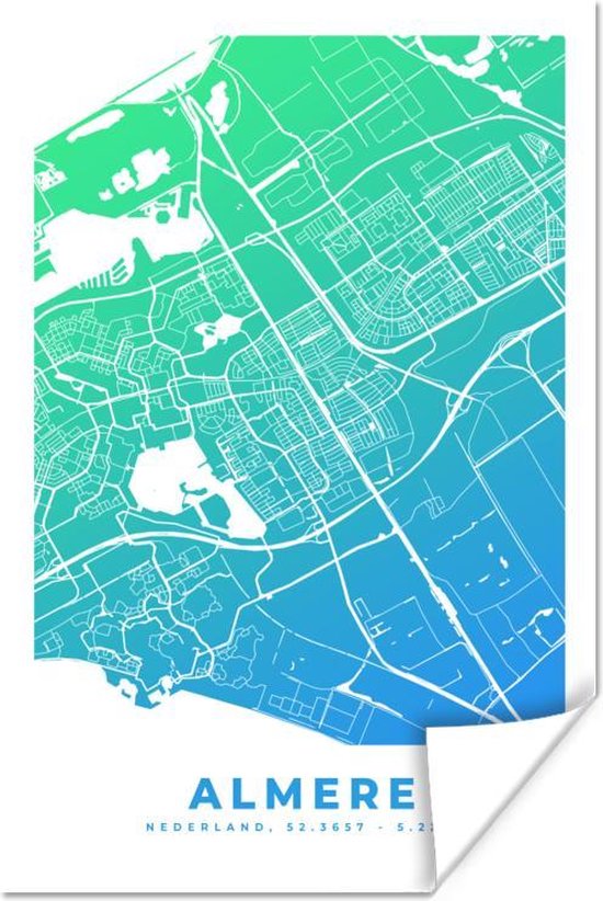 Poster Stadskaart - Almere - Nederland - Blauw - 40x60 cm - Plattegrond