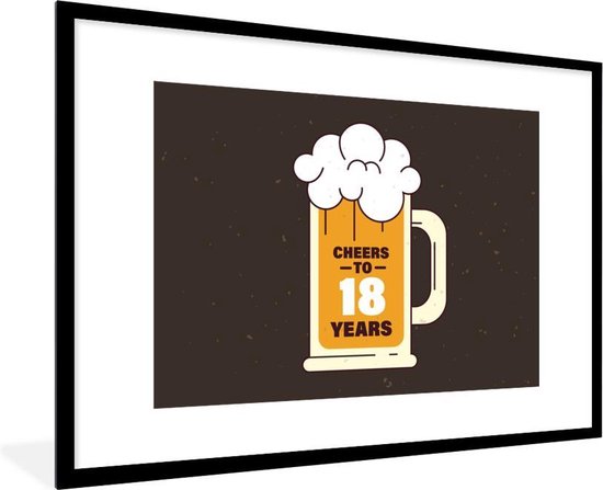 Fotolijst incl. Poster - Verjaardag - Bier - 18 Jaar - 120x80 cm - Posterlijst