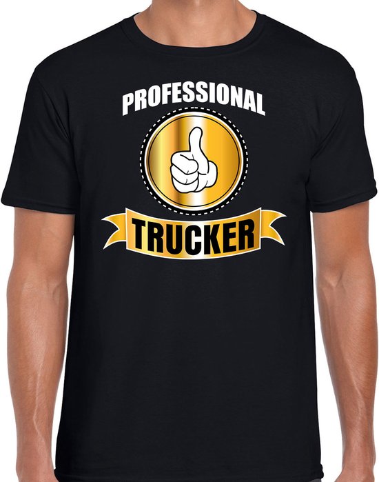 Professional trucker / professionele vrachtwagenchauffeur - t-shirt zwart heren - Cadeau verjaardag shirt - kado voor vrachtwagenchauffeurs XXL