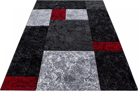 Tapis Hawaii Noir / Rouge Low Pole - 200x290 CM