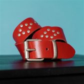 LEATHER BELT RED STUDS 85 CM