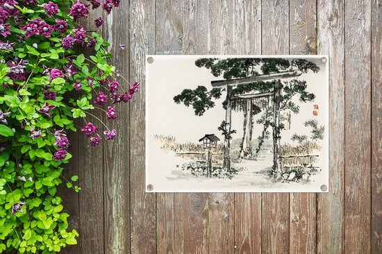 Décoration de Jardin Portail de sanctuaire - Kono Bairei - 40x30 cm - Toile de jardin