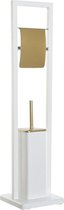 Toiletborstel met toiletrolhouder wit/goud metaal 80 cm - Toiletaccessoires - Wc-borstels/toiletborstels - Toiletrolhouders