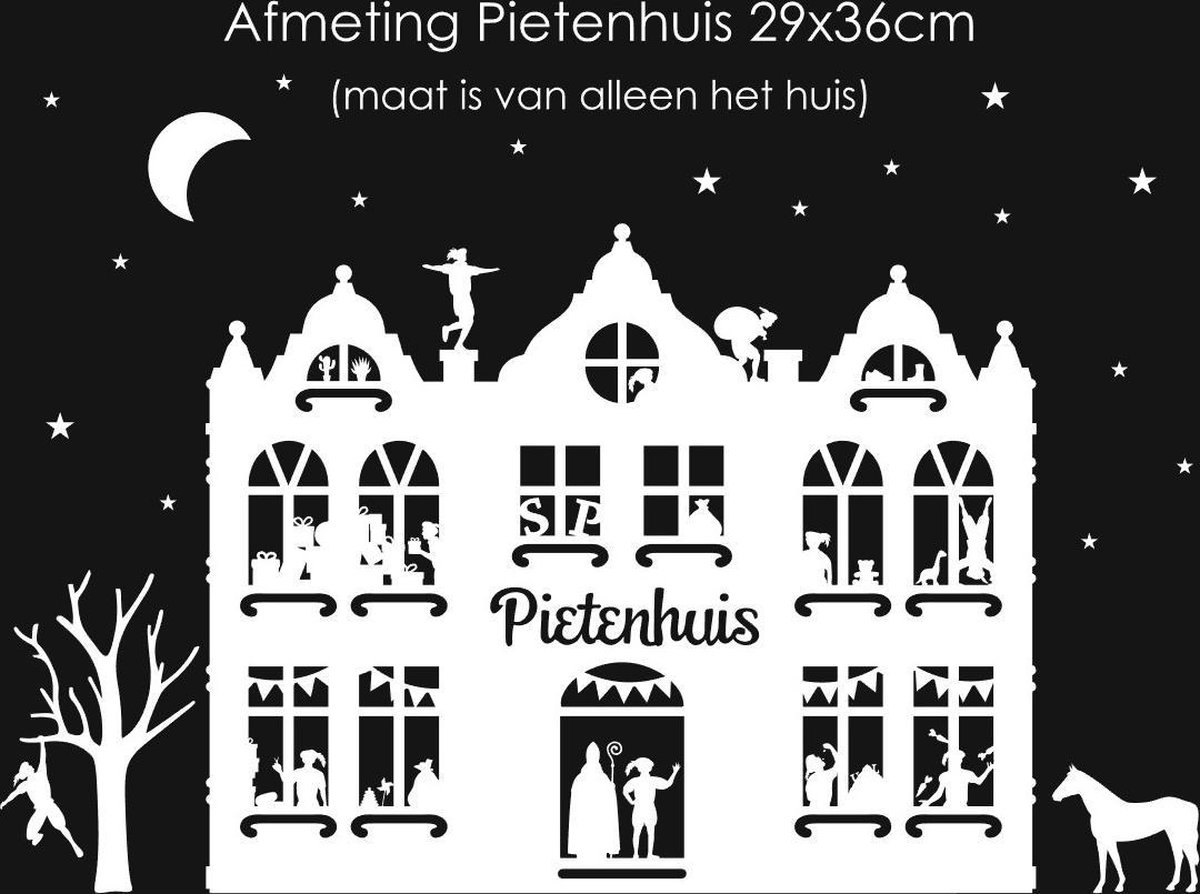 Raamsticker Sint Pietenhuis statisch wit