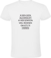 Alcoholist Vieren | Heren T-shirt | Wit | Redenen | Drank | Bier | Wijn | Feesten