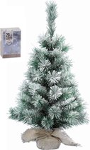 Mini kerstboom met sneeuw 35 cm in jute zak inclusief 20 helder witte lampjes - Mini kerstbomen met verlichting