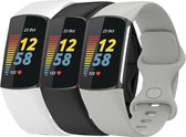 YONO Siliconen Bandjes geschikt voor Fitbit Charge 5 - 3-Pack - Wit – Zwart - Grijs  - Large