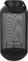 Kandelaars - lantaarn metaal ø18x38.5cm met glas - black - 18x385x