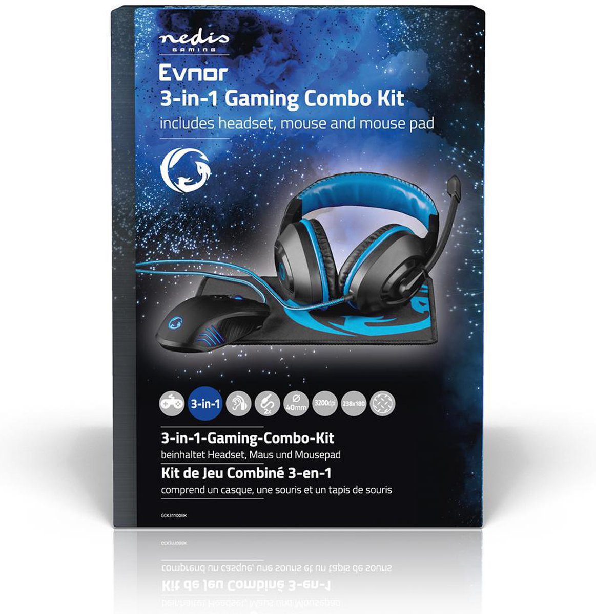 Nedis GCK31100BK Gaming Combo Kit 3-in-1 Headset, Mouse And Mouse Pad