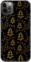 Geschikt voor iPhone 12 Pro Max hoesje - Kerst - Goud - Zwart - Patroon - Siliconen Telefoonhoesje