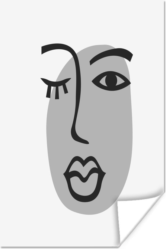 Affiche Visage - Femme - Zwart - Wit - 80x120 cm