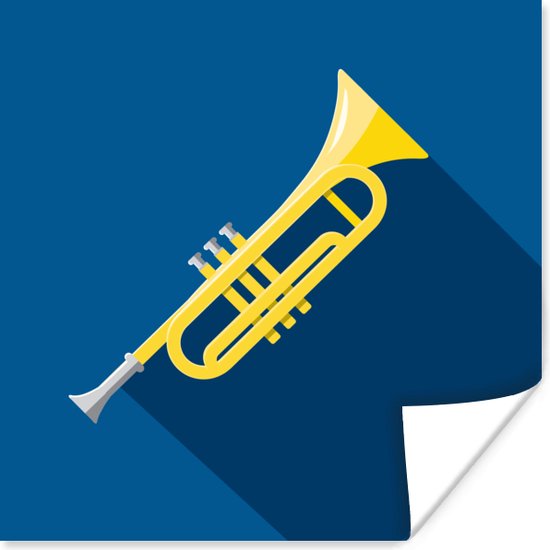 Poster Illustratie van een gouden trompet op een blauwe achtergrond - 30x30 cm