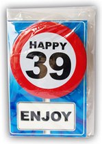 Happy age kaart 39 jaar (wenskaart met button)