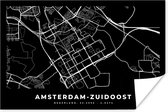 Poster Kaart - Amsterdam-Zuidoost - Zwart - 60x40 cm