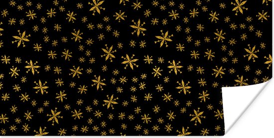 Poster Sneeuwvlok - Goud - Patronen - 40x20 cm - Kerstmis Decoratie - Kerstversiering - Kerstdecoratie Woonkamer - Kerstversiering - Kerstdecoratie voor binnen - Kerstmis