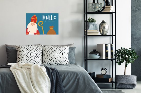Poster 30x20 cm - Sinterklaas - Quotes - Sint - Hallo Sinterklaas - Tekst - Kinderen - Jongens - Meisjes - Kind - Posters - Kamer decoratie - Wanddecoratie woonkamer - Muurdecoratie slaapkamer