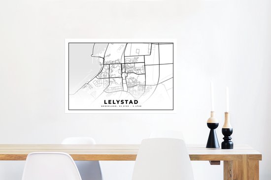 Affiche Plan de la ville - Lelystad - Pays- Nederland - 90x60 cm - Carte