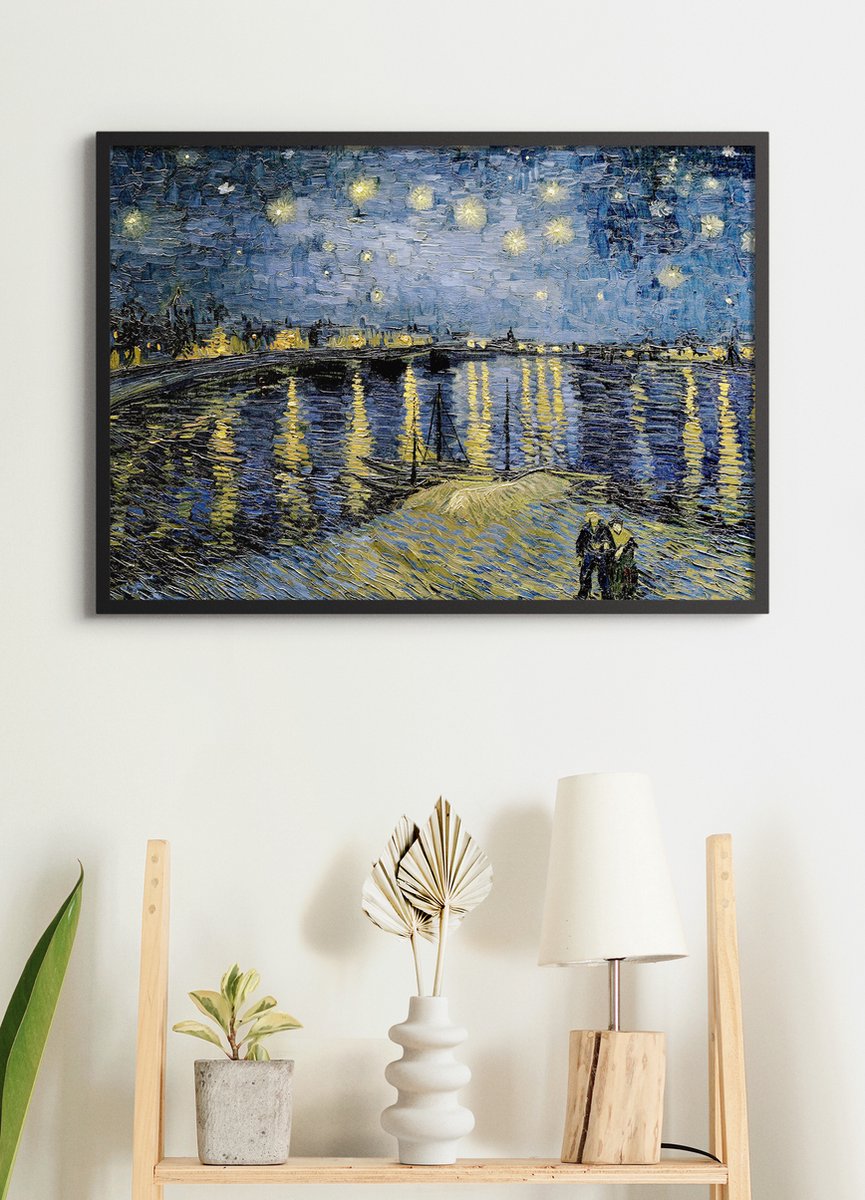 Esque Poster In Zwarte Lijst - Sterrennacht boven de Rhône – van Gogh – Large 50x70 cm – ‘Starry night’