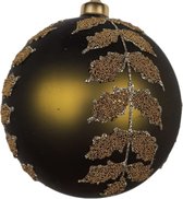 Kerstbal Groot Groen  Palmblad - met Goud - Per Stuk-  Glas/ 12cm