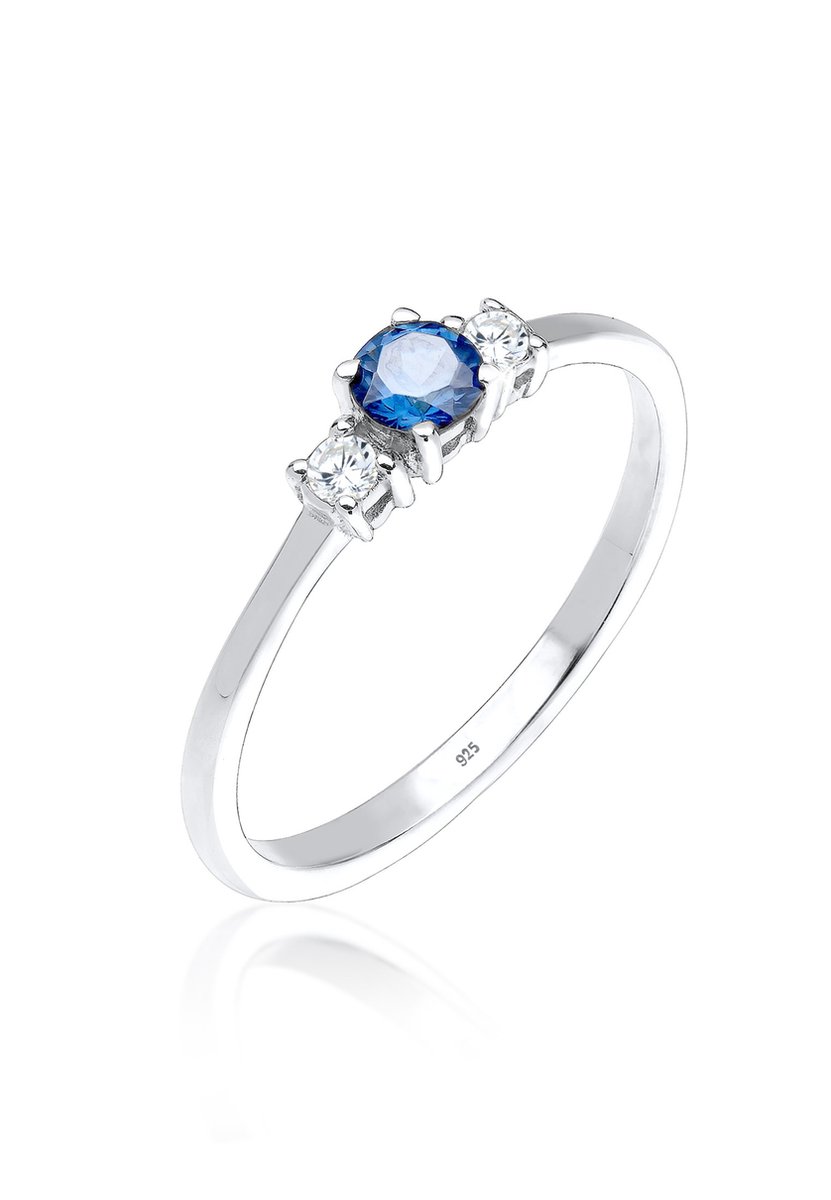 Elli - Ring - Dames Verloving Klassiek met Synthetische Saffier en Zirkonia Kristallen in 925 Sterling Zilver - Dames