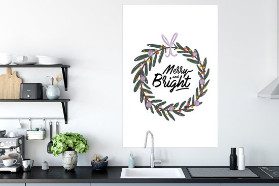 Devis pour la maison 'Joyeux et lumineux' entouré d'une guirlande de lumières 80x120 cm