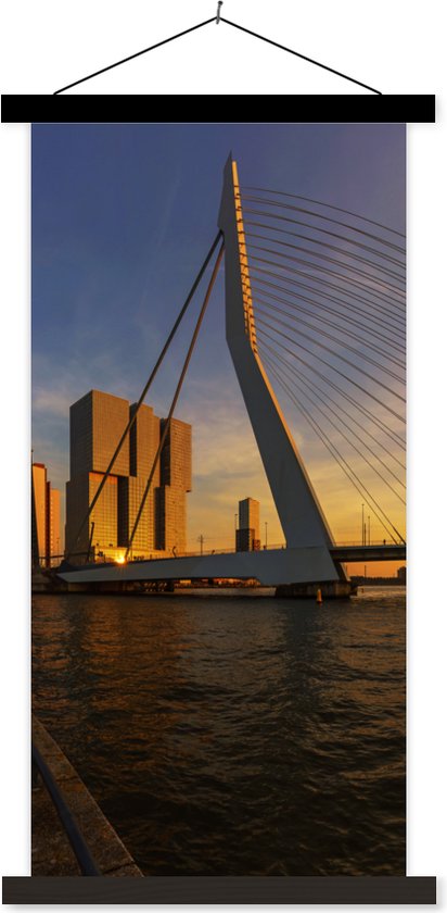 Porte-affiche avec affiche - Affiche scolaire - Rotterdam - Coucher de soleil - Erasmus - 40x80 cm - Lattes noires