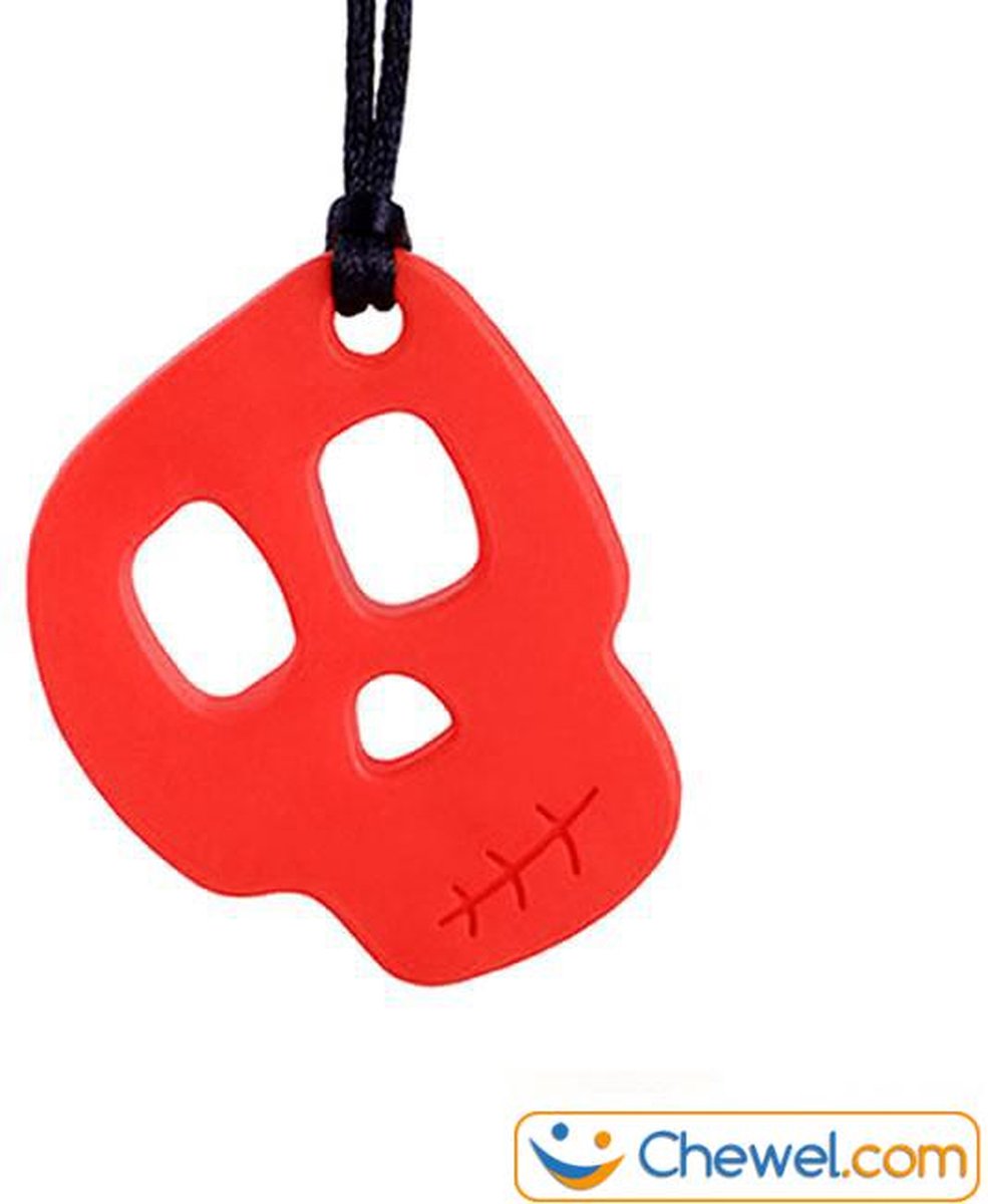 Bijtketting kauwketting | Skelet Schedel Skull Ketting | Rood | Chewel ®