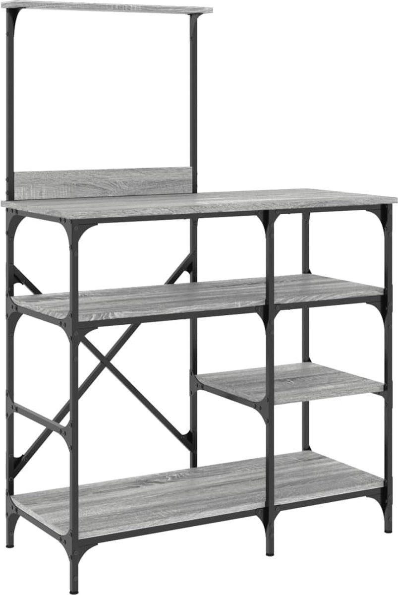 vidaXL - Bakkersrek - 90x40x132 - cm - bewerkt - hout - en - metaal - grijs - sonoma