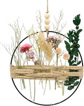 Decoratieve krans, metalen slinger van gedroogde bloemen en jute touw, woonkamer-wanddecoratie, metalen ring met dromenvanger (20 x 25 cm)