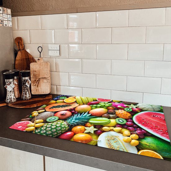 KitchenYeah® Inductie beschermer 77x51 cm - Fruit - Ananas - Tropisch - Kookplaataccessoires - Afdekplaat voor kookplaat - Inductiebeschermer - Inductiemat - Inductieplaat mat