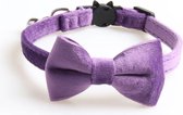 Kattenhalsband met strik Paars Velvet - Katten halsband - met strik - velvet - paars - veiligheidssluiting