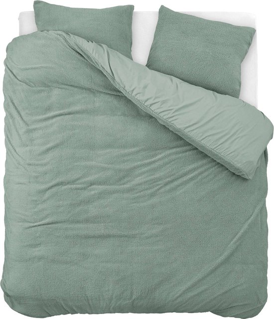 Droomtextiel Teddy Fleece Dekbedovertrek Jade Groen Eenpersoons 140x200/220 cm - Luxe Teddystof - Heerlijk Zacht