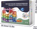Doos van de Joyage magnetische knikkerbaan, 116 onderdelen, met afmetingen aangegeven.