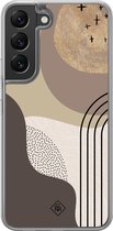 Casimoda® hoesje - Geschikt voor Samsung Galaxy S22 - Abstract Almond - 2-in-1 case - Schokbestendig - Geometrisch patroon - Verhoogde randen - Bruin/beige, Transparant