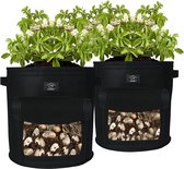 Plantentas, aardappelplantenzak, duurzaam ademend, zak met venster, klittenbandsluiting, handgrepen, herbruikbaar, in de tuin, balkon, zwart, 33 l (9 gal), verpakking van 2 stuks