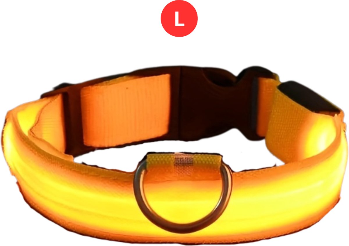 Livano Hondenhalsband Led - Lichtgevend - Verlichte Halsband - Lichtgevende Halsband - Hond - Kat - Lampje - Oplaadbaar - Geel L