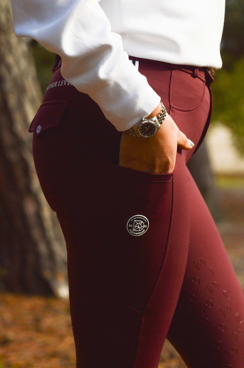 Donley winter paardrijbroek rood comfortabel full grip mt 26 tm 44 winter rijbroek lekkere warme paardrijbroek bordeaux rood