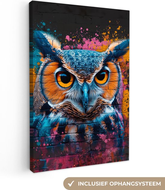 Tableau sur toile 80x120 cm - Hibou - Vogel - Coloré - Graffiti - Art - Décoration murale chambre - Décoration murale salon - Décoration d'intérieur - Peintures